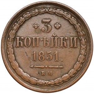 3 kopiejki 1851 BM, Warszawa - rzadkie