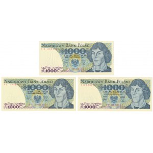 1.000 zł 1982 - FD, FE, FM - zestaw (3szt)
