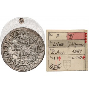 Zygmunt II August, Półgrosz Wilno 1557 - 2x koniczyna - ex. Kałkowski