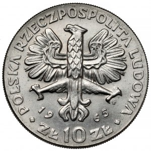 Próba NIKIEL 10 złotych 1965, VII wieków Warszawy - Nike, z herbem
