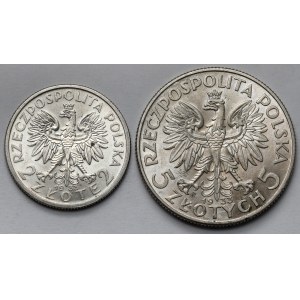 2 i 5 złotych 1933 Głowa Kobiety - zestaw (2szt)