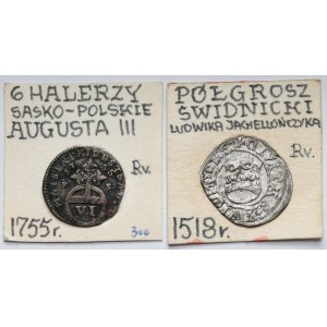 Śląsk, Świdnica, Ludwik Jagiellończyk, Półgrosz 1518 i Niemcy, 6 fenigów 1755 FS - zestaw (2szt)