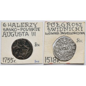 Śląsk, Świdnica, Ludwik Jagiellończyk, Półgrosz 1518 i Niemcy, 6 fenigów 1755 FS - zestaw (2szt)