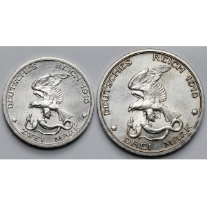 Prusy, 2 i 3 marki 1913, Berlin - Bitwa Narodów - zestaw (2szt)