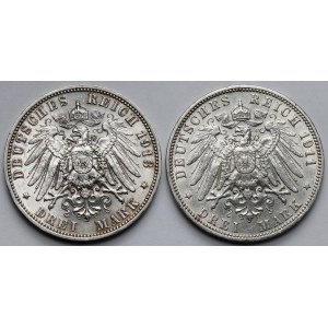 Hamburg i Saksonia, 3 marki 1911-1913 - zestaw (2szt)