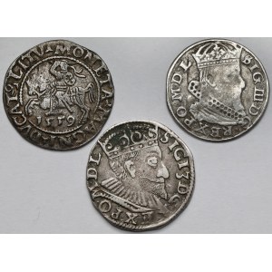 Zygmunt II August i Zygmunt III Waza, Półgrosz, Grosz i Trojak 1559-1626 - zestaw (3szt)