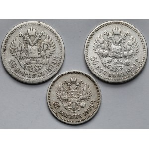 Rosja, Aleksander III i Mikołaj II, 25-50 kopiejek 1894-1901 - zestaw (3szt)