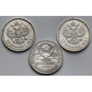 Rosja / ZSRR, 50 kopiejek 1912-1913 i Połtinnik 1924 - zestaw (3szt)