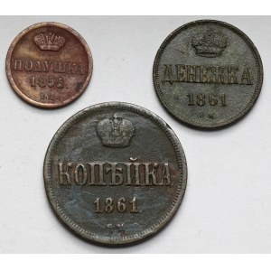 Połuszka, Dienieżka i Kopiejka 1855-1861 BM, Warszawa - zestaw (3szt)