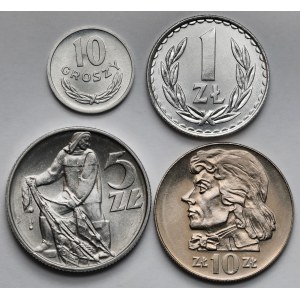 1-10 złotych 1972-1986 i 10 groszy 1975 - zestaw (4szt)