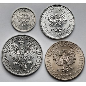 1-10 złotych 1972-1986 i 10 groszy 1975 - zestaw (4szt)