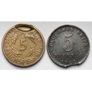 Niemcy, 5 fenigów 1921-1926 - destrukty mennicze - zestaw (2szt)