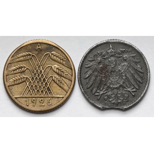 Niemcy, 5 fenigów 1921-1926 - destrukty mennicze - zestaw (2szt)