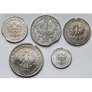 1-100 złotych 1974-2015 - destrukty mennicze - zestaw (5szt)