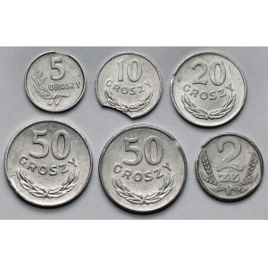 Destrukty 5-50 groszy i 2 złote 1962-1989 - zestaw (6szt)