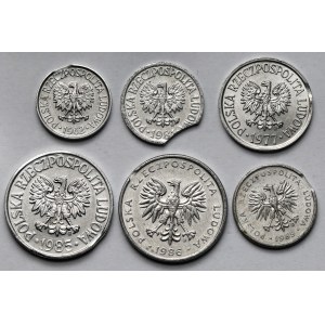 Destrukty 5-50 groszy i 2 złote 1962-1989 - zestaw (6szt)