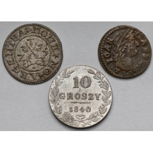 Wolne Miasto Ryga, Jan II Kazimierz i Zabory, Szelągi 1575-1665 i 10 groszy 1840 - zestaw (3szt)