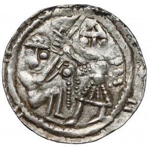 Władysław II Wygnaniec, Denar - Orzeł i Zając - EN FACE (w hełmach)