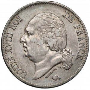 Francja, Ludwik XVIII, 5 franków 1824-A, Paryż