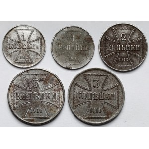 Ober-Ost. 1-3 kopiejki 1916 A i J - zestaw (5szt)