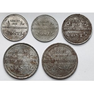 Ober-Ost. 1-3 kopiejki 1916 A i J - zestaw (5szt)