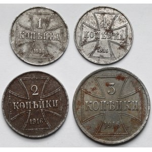 Ober-Ost. 1-3 kopiejki 1916 A i J - zestaw (4szt)