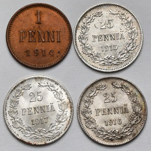 Finlandia, 1-25 pennia 1914-1917 - zestaw (4szt)