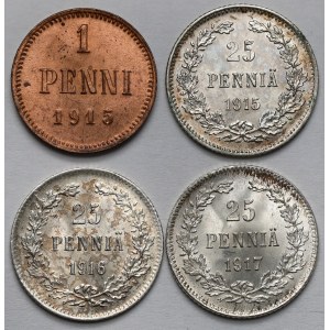 Finlandia, 1-25 pennia 1915-1917 - zestaw (4szt)