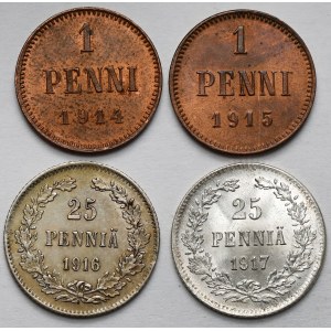 Finlandia, 1-25 pennia 1914-1917 - zestaw (4szt)