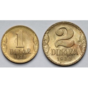 Jugosławia, 1-2 dinara 1938 - zestaw (2szt)