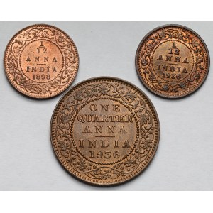 Indie, Wiktoria i Jerzy V, 1/12 i 1/4 anna 1898-1936 - zestaw (3szt)
