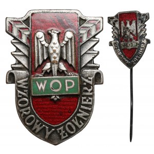 PRL, Odznaka, Wojska Ochrony Pogranicza (WOP) - Wzorowy żołnierz + miniatura - zestaw (2szt)
