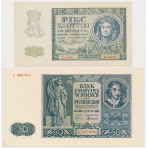 5 zł Ser.AE i 50 zł C 1941 - zestaw (2szt)
