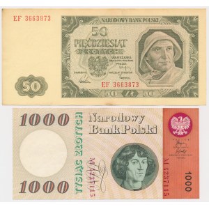 50 zł 1948 EF i 1.000 zł 1965 M - zestaw (2szt)