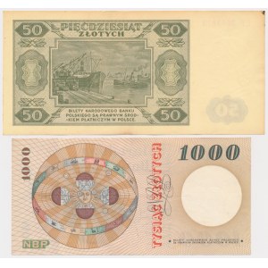 50 zł 1948 EF i 1.000 zł 1965 M - zestaw (2szt)