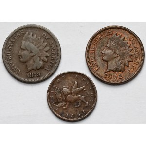 USA i Stany Zjednoczone Wysp Jońskich, Lepton 1851 i Cent 1878-1892 - zestaw (3szt)