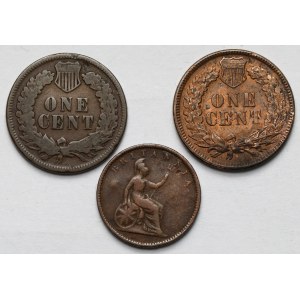 USA i Stany Zjednoczone Wysp Jońskich, Lepton 1851 i Cent 1878-1892 - zestaw (3szt)