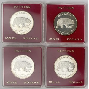 Próba Ag 100 złotych 1983 Niedźwiedź - zestaw (4szt)