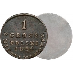 1 grosz 1824 IB z MIEDZI KRAIOWEY - spiłowany awers