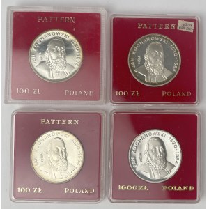 Próba Ag 100 złotych 1980 Jan Kochanowski - zestaw (4szt)