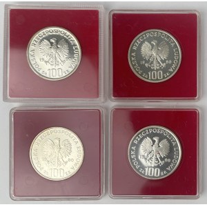 Próba Ag 100 złotych 1980 Jan Kochanowski - zestaw (4szt)