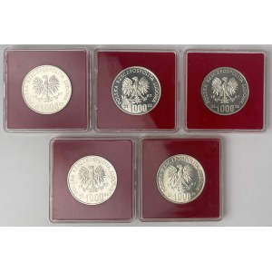 Próba Ag 1.000 złotych 1987 Muzeum Śląskie Katowice - zestaw (5szt)