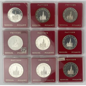 Próba Ag 1.000 złotych 1987 Wrocław - zestaw (9szt)
