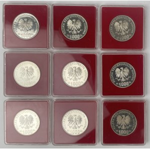 Próba Ag 1.000 złotych 1987 Wrocław - zestaw (9szt)