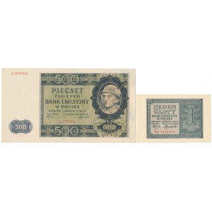 500 zł 1940 i 1 zł 1941 - zestaw (2szt)