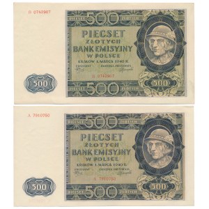 500 złotych 1940 - A i B - zestaw (2szt)