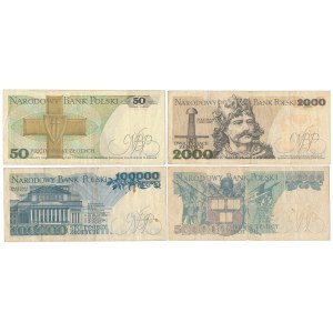 Zestaw 50 - 500.000 zł 1977-1990, w tym falsyfikat z epoki (4szt)