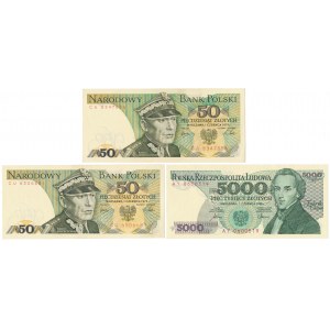 2x 50 zł 1979 i 5.000 zł 1986 - zestaw (3szt)