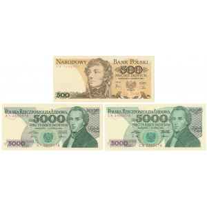500 zł 1982 i 2x 5.000 zł 1986-1988 - zestaw (3szt)