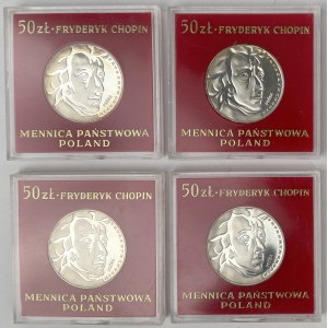 Próba Ag 50 złotych 1972 Fryderyk Chopin - zestaw (4szt)
